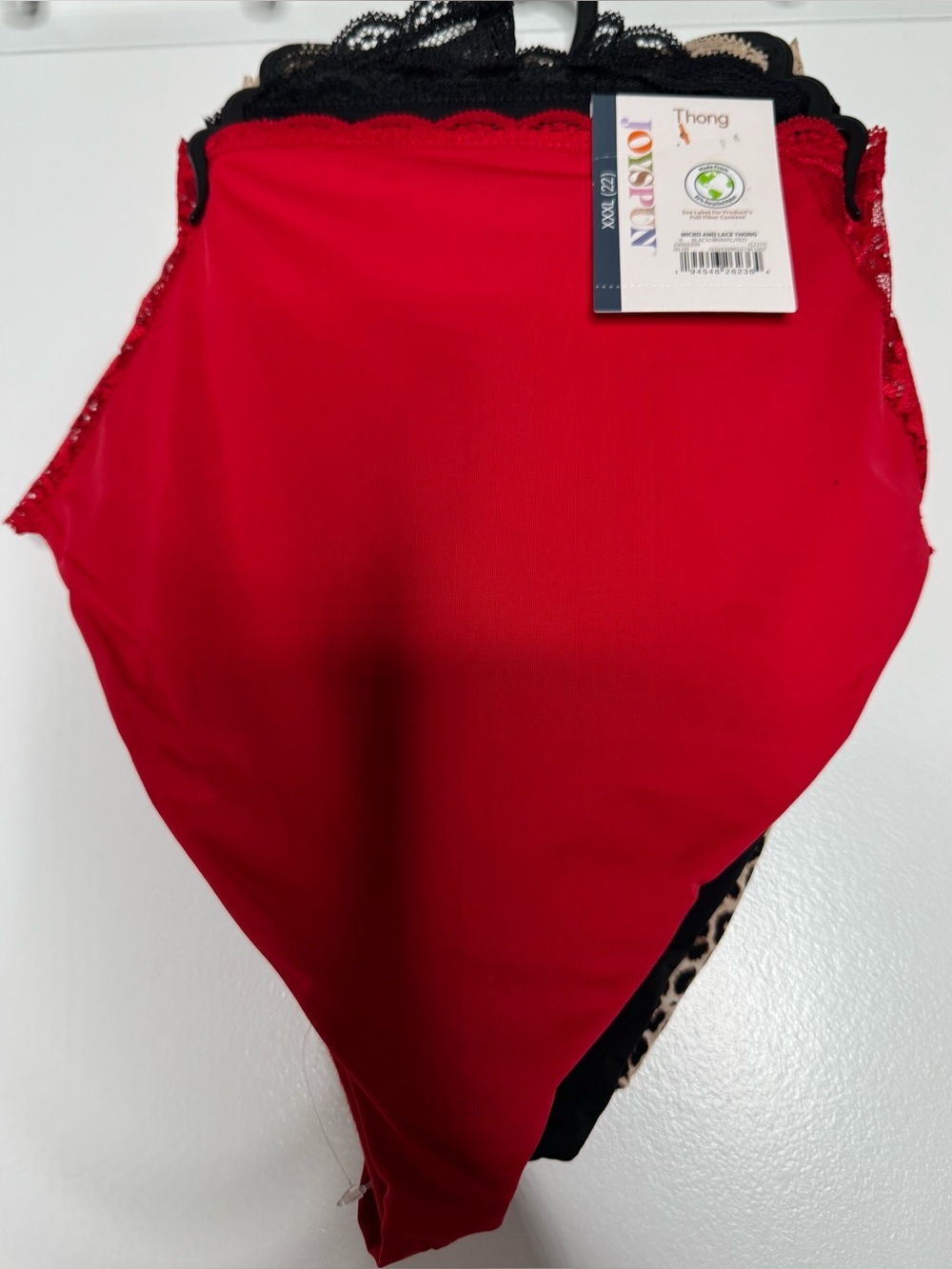 Joyspun Red Lace-Trim Thong Panty set 3-pack red black cheetah stretch xxxl (22)